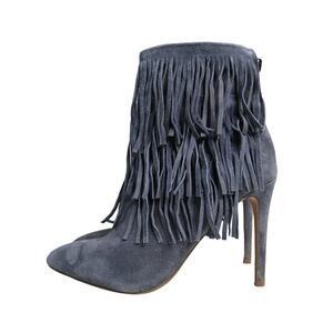 Steve Madden Womens 6.5 Flapper Fringe Suede Ankle Boot in Gray